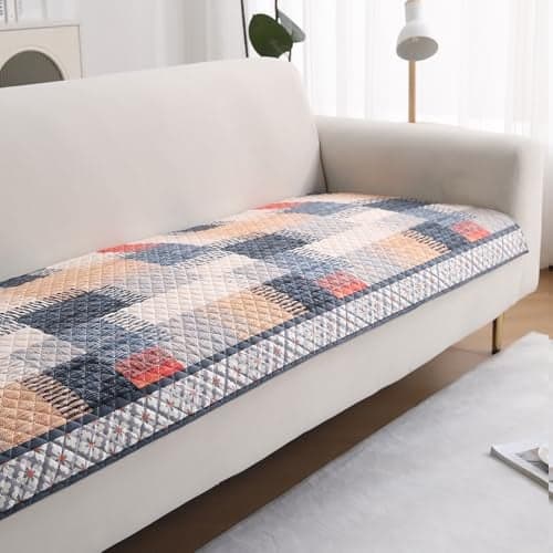HOKIPO 'LiefNest' Printed Holland Velvet Sofa Cover Mat with Foam Filling for 1/2/3 Seater & L-Shape Sofa. Make Your Own Sofa Cover Set, Mat Size: 220(L) cm, Urban Grid Multicolor (IN-826-D7)