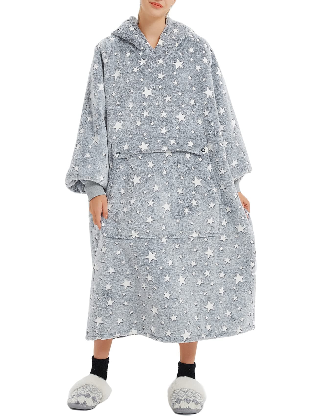 KFUBUO Glow in The Dark Wearable Blanket Hoodie for Adults Long Sherpa All Patterns Oversized Sweatshirt Blanket with Pockets Birthday Gifts for Women