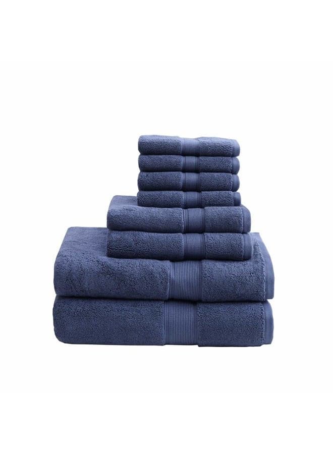 Signature 800GSM Bathroom Towel Set of 8 100% Cotton Bath Towel Set for Bathroom Luxurious Highly Absorbent 2 Bath Towels 2 Hand Towels 4 Washcloths Quick Dry Spa Quality Slate Blue