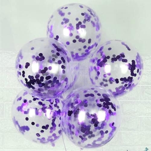 AMFIN (Pack of 10) Confetti Balloons with Matching Ribbion, Party Decoration Items - Purple