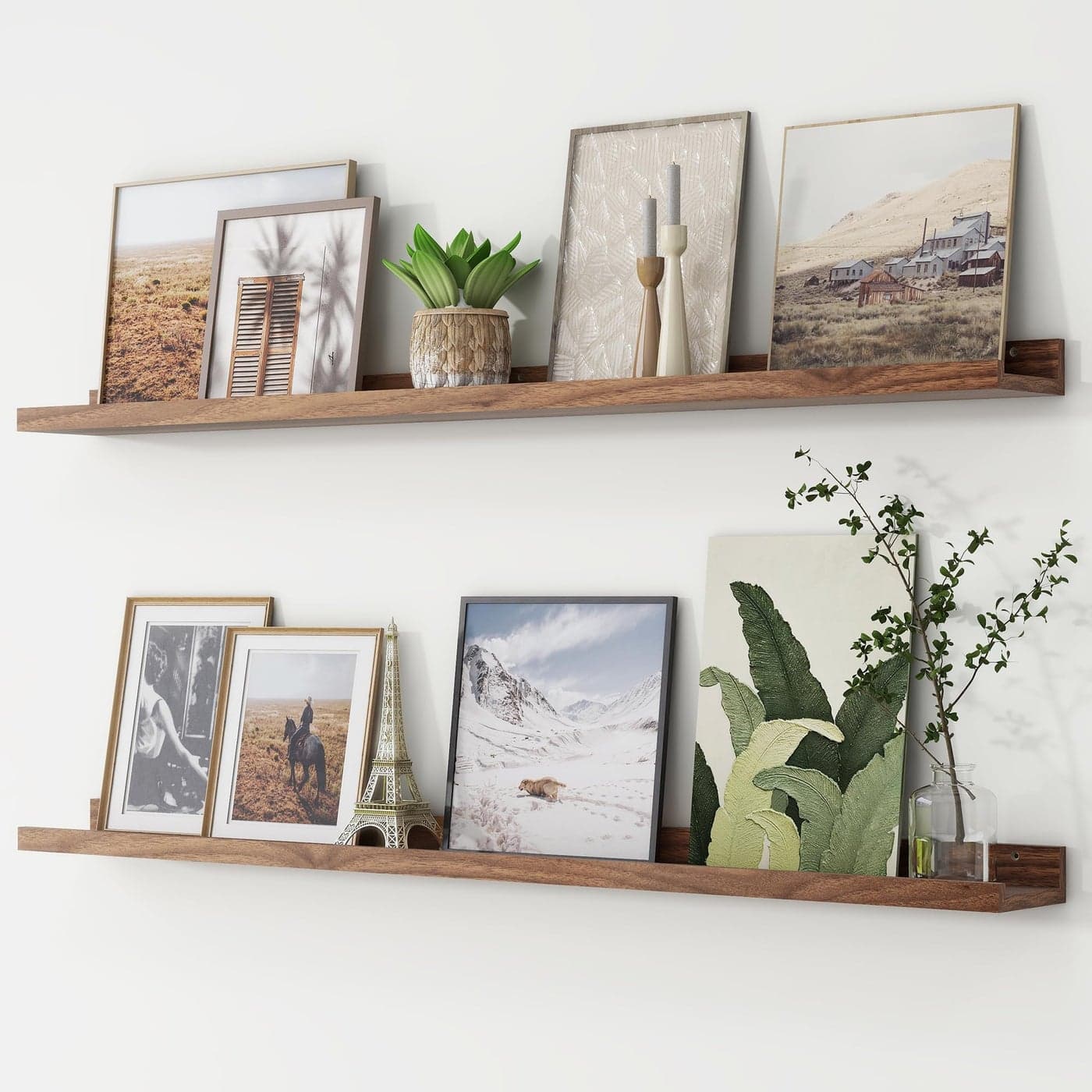 FLYJOE Picture Ledge Shelf Floating Shelves Set of 2 48 Inches Long Large Nursery Book Shelves for Toys Storage Kids Bookshelf Wall Mounted for Living Room Bedroom Decor Books Photo Frames Walnut