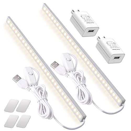 DWEPTU 2Pack LED Under Cabinet Light LED Light Bar with USB Powered Under Cabinet Lights for Closet Light Bar Under Counter Lighting Work Tables Student Dormitory (Include AC Plug)