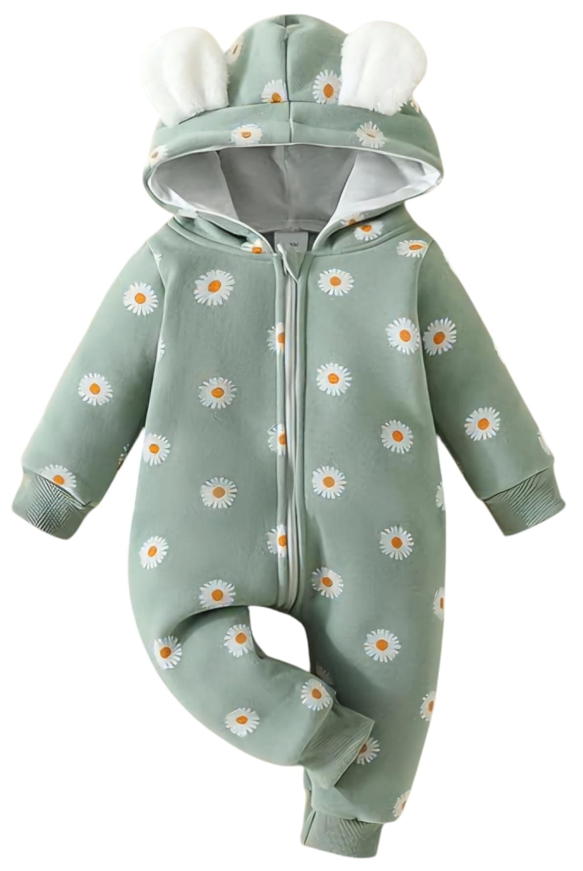 BRANDONN Kids cotton fleece jumpsuit romper sleepsuit hooded semi winter baby boys & girls, (9-12 Months, Pista Green)