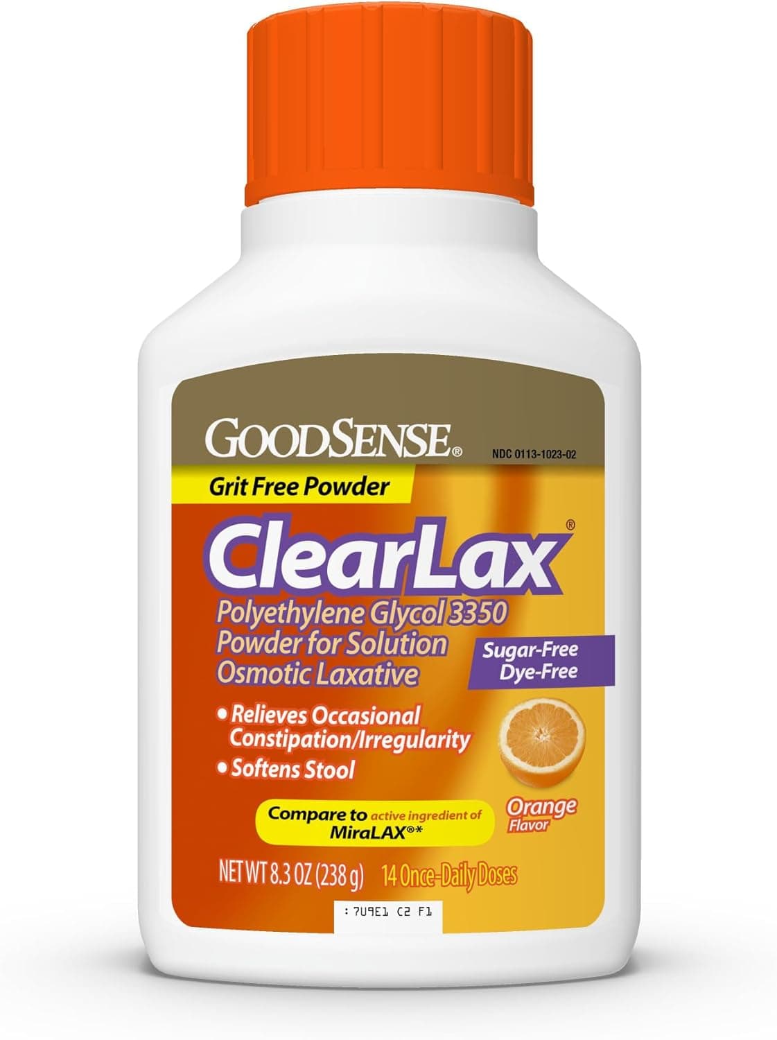 GoodSense Polyethylene Glycol 3350 Powder for Solution Orange Flavor Osmotic Laxative Softens Stool Relieves Occasional Constipation