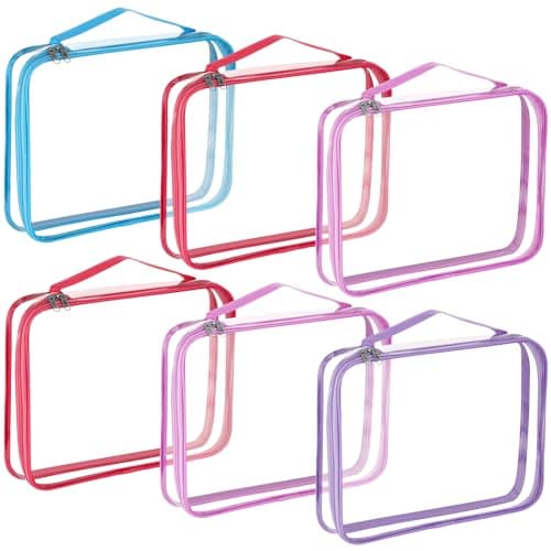 Sanwuta 6 Packs Toy Storage Bags PVC Clear Games Storage with Zipper Waterproof Container for Board Games Building Blocks Puzzles Small Toys and Kids BooksLargeCute Colors