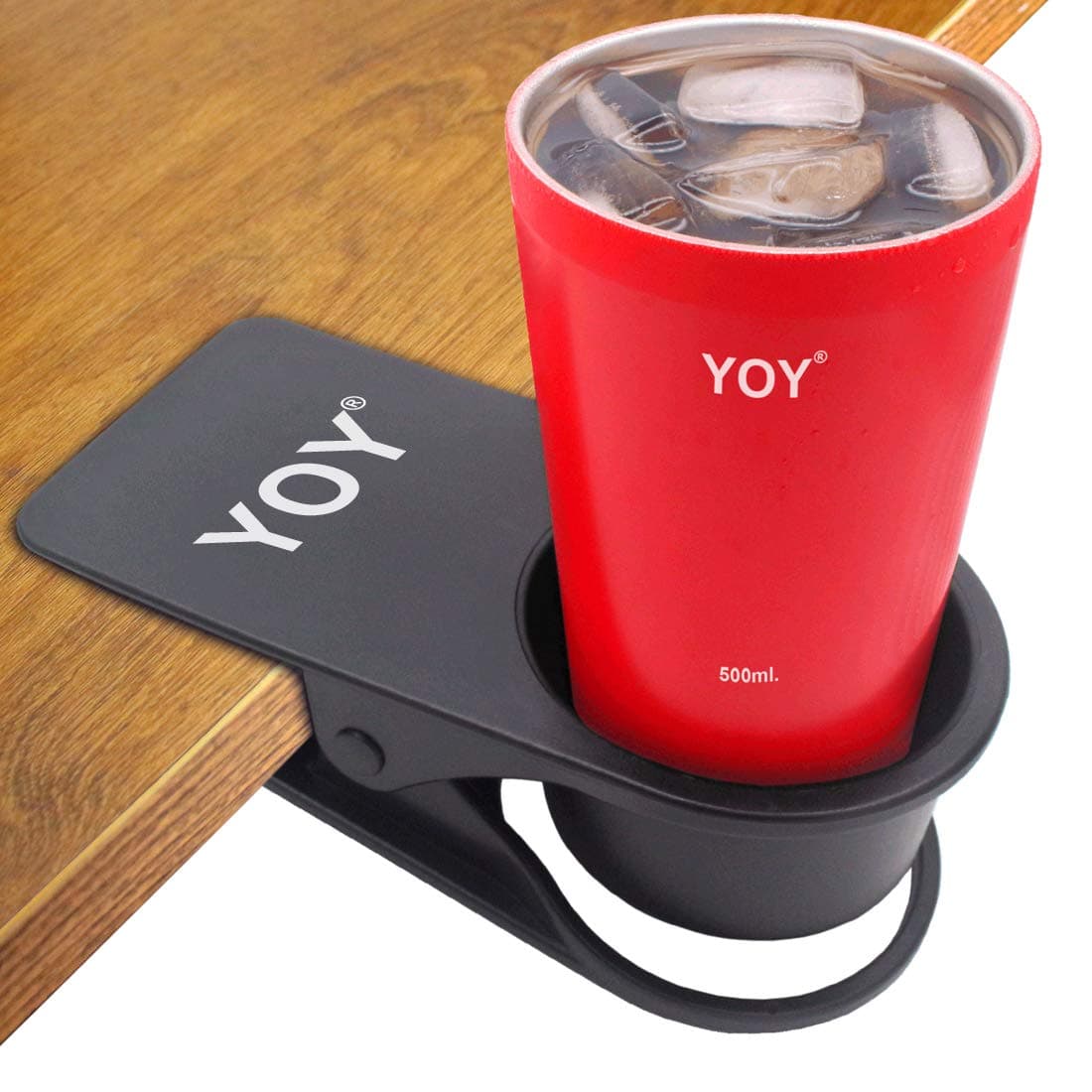 YOY Drink Cup Holder Clip Table Desk Side Water Glass Beer Bottle Beverage Soda Coffee Mug Holder Cup Saucer Clip Design for Home Office Black