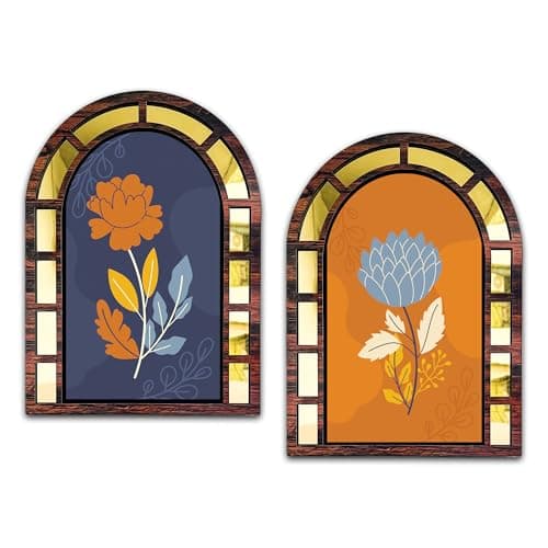 RAG28 Wooden Flower Jharokha Style Wall Decor Set of 2 | Home Decor Items (BJ3, Size: 15.5X 11.5 Inches Each)