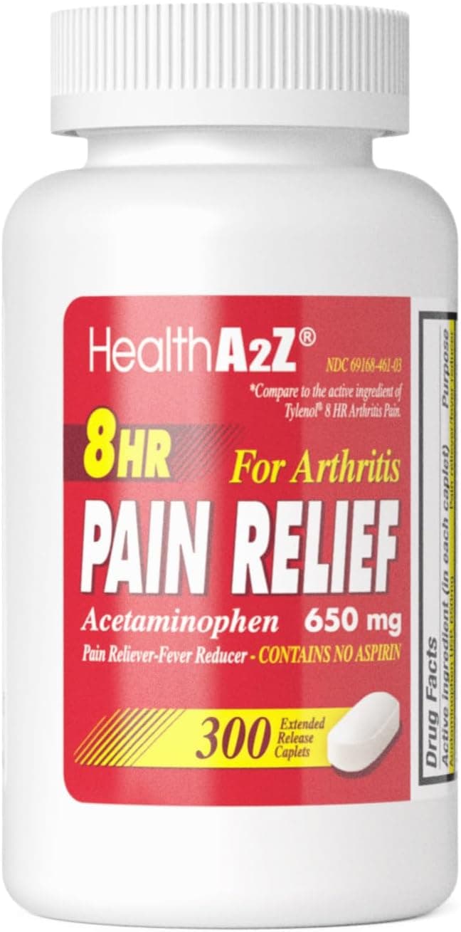 HealthA2Z Pain Relief Extended Release Acetaminophen 650mg 8 Hours Arthiritis Pain Pain Reliever Fever Reducer Contains no Aspirin 300 Count