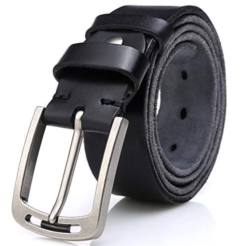 KEECOW Men's 100% Italian Cow Leather Belt Men With Anti-Scratch Buckle,Packed in a Box (Black-1001, 30-33)