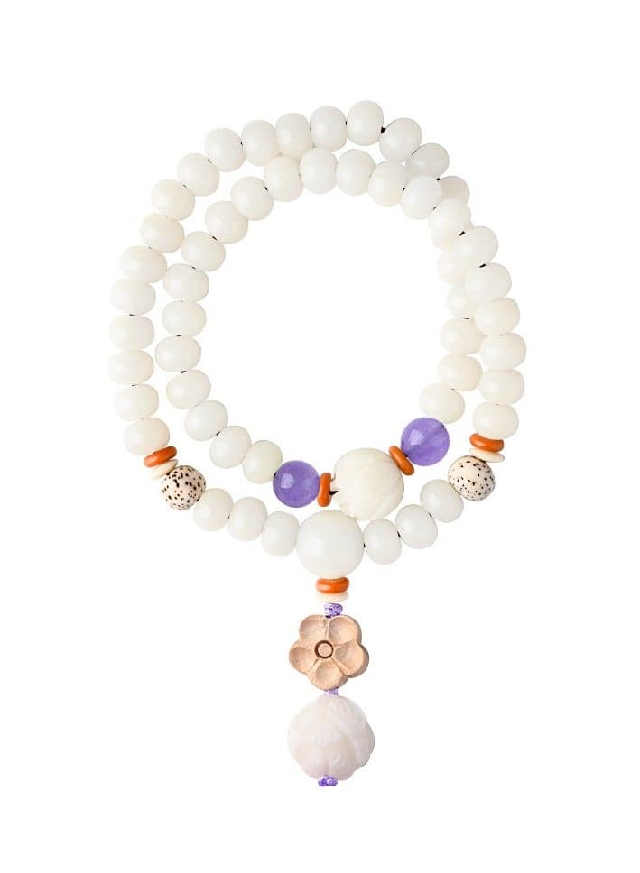 New Chinese style white bodhi fruit bracelet with abacus beads, double circles, lotus pods, and cultural toys