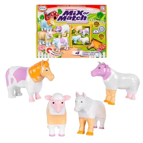 POPULAR PLAYTHINGS Magnetic Animals for Toddlers 13 Mix or Match Animal Toys Set of 4 Gift for Kids Pastel Farm Animals