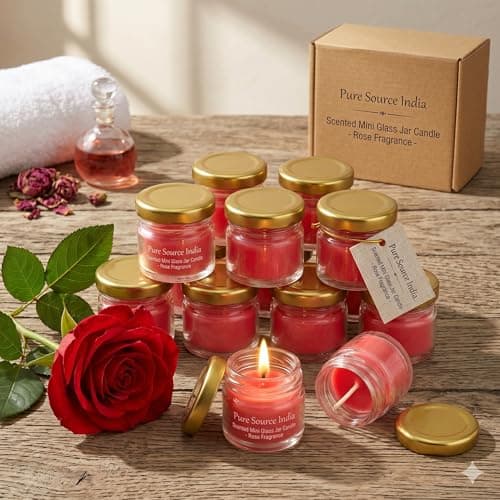 Pure Source India Scented Mini Glass Jar Candle 30 Gram Each Set of 12 pcs with Rose Fragrance