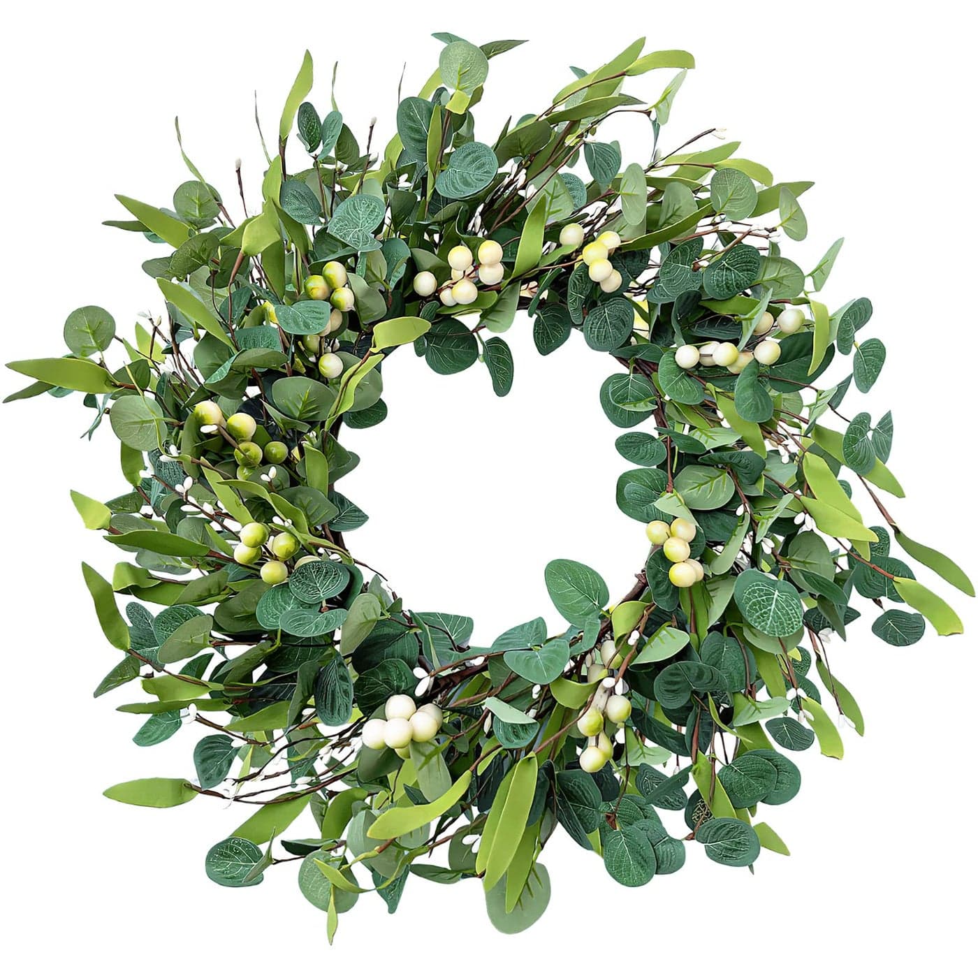 Weldomcor Artificial Eucalyptus Wreath for Front Door 50 cm20 inches Spring Summer Wreaths Large Green Leaf Wreaths with Berries Decorative Garland for Wedding Door Party Window Wall Decor