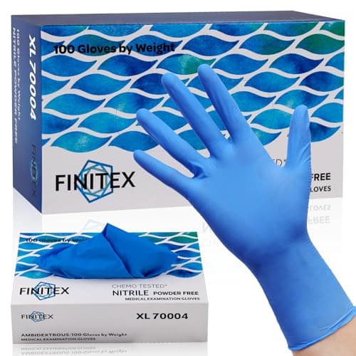 FINITEX Nitrile Disposable Medical Exam Gloves - 4 mil Powder-free Stretch Latex-Free Blue 100 PCS For Examination Home Cleaning Food Glove (100, X-Large)