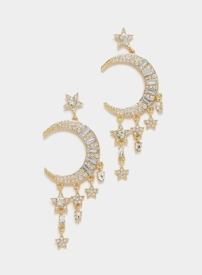 Embellished Moon and Star Dangle Earrings