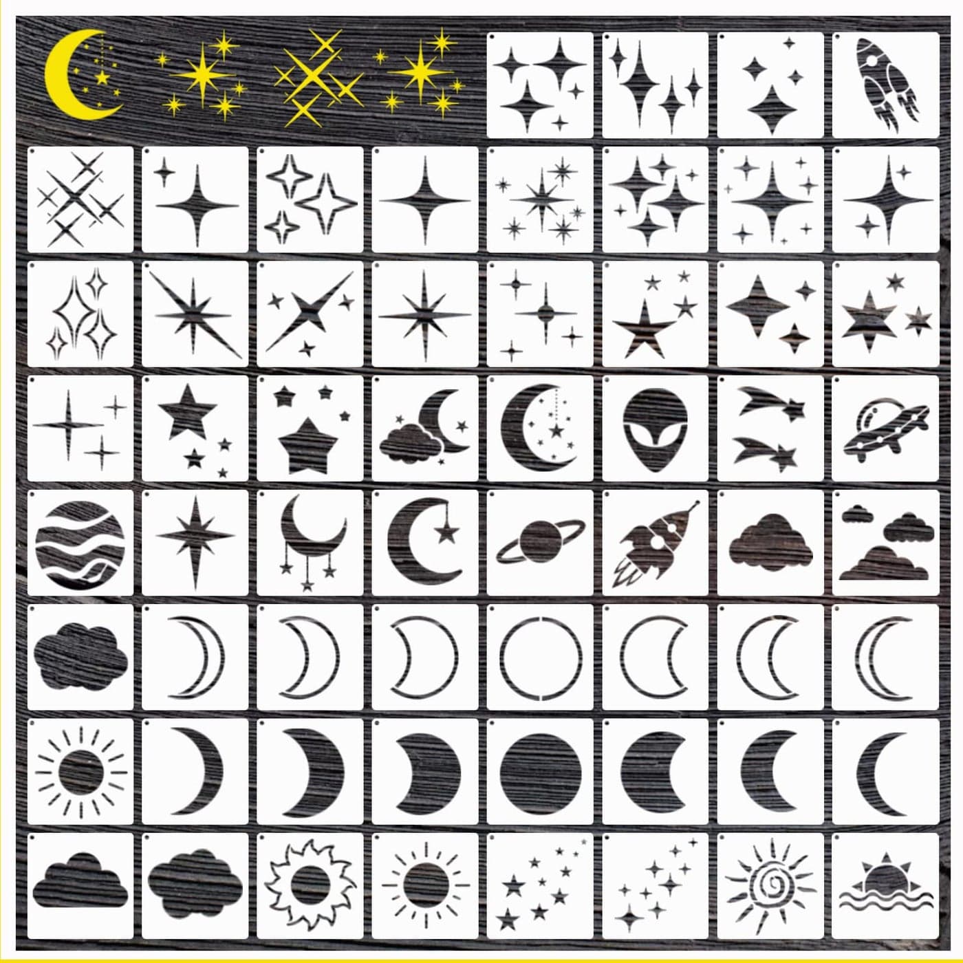 Star Cloud Moon Stencils for Painting Space Paint Stencil for Wall Card Making Art Craft Reusable Stars Template for Kids Drawing on Canvas Fabric Walls Wood Burning Projects60 Space