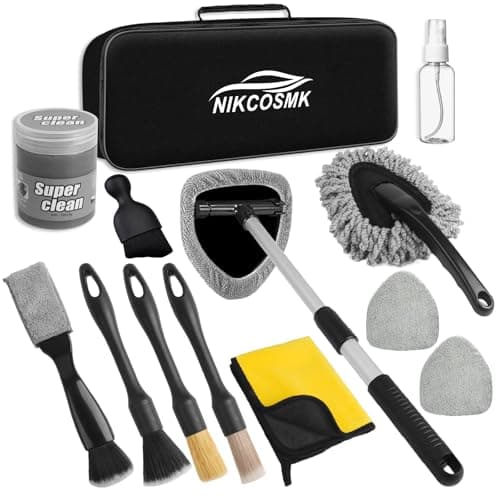 NIKCOSMK Windshield Cleaner Tool 14Pcs Car Cleaning Kit Car Interior Detailing Kit with Extendable Handle Cleaning Gel Microfiber Pads AllinOne Inside Car Cleaning Supplies for Women Men