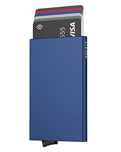 VULKIT Pop Up Wallet, Slim Minimalist Credit Card Holder For Men and Women RFID Blocking Mini Metal Case Navy