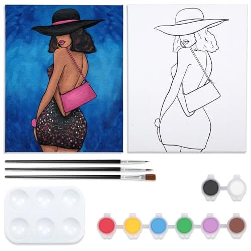 Nuberlic Pre Drawn Canvas for Painting Canvas Painting Kit Elegant Lady Afro Girl Theme Painting Kit DIY Adult Birthday Sip and Paint Party Favor 8x10 inches Mothers Day Gift