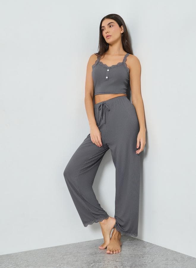Grey Knit Crop Cami and Pyjama Set