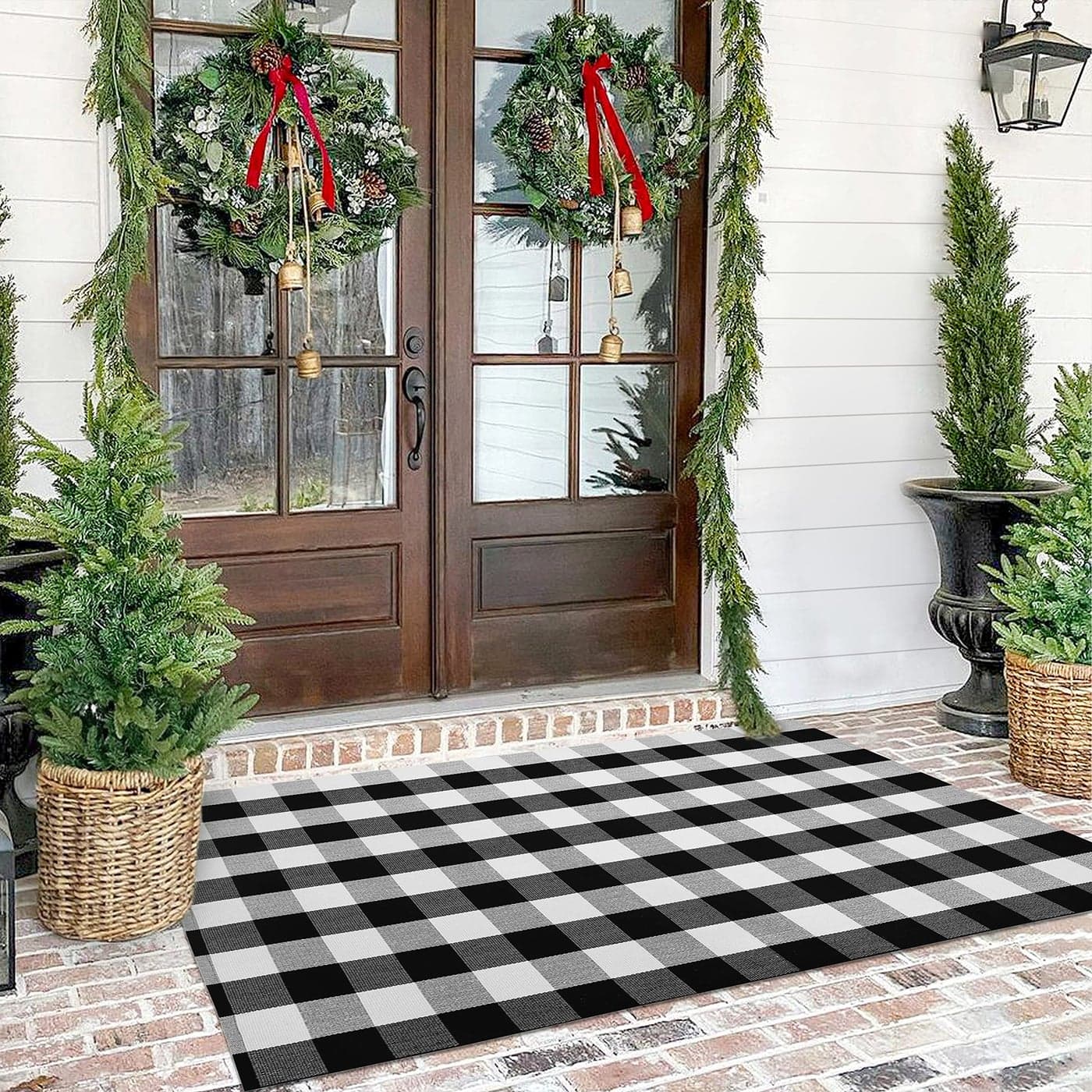 KILOCOCO 4x6 Buffalo Plaid Checkered Rug Outdoor Indoor Black and White Rugs Front Door Rug Low Pile Cotton Washable Front Porch Rugs Layered Doormats for Living Room Bedroom Kitchen Farmhouse Entry