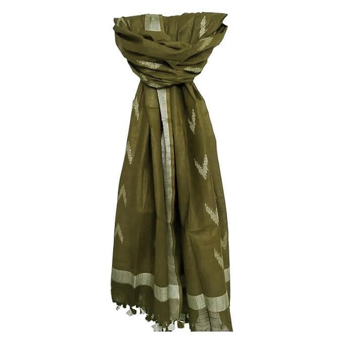 SheenKraft | Women's Handloom Linen Cotton Blend Bhagalpuri Ikkat Dupatta with Zari Designed Free Size_Color Variation (Free, Olive_Green)