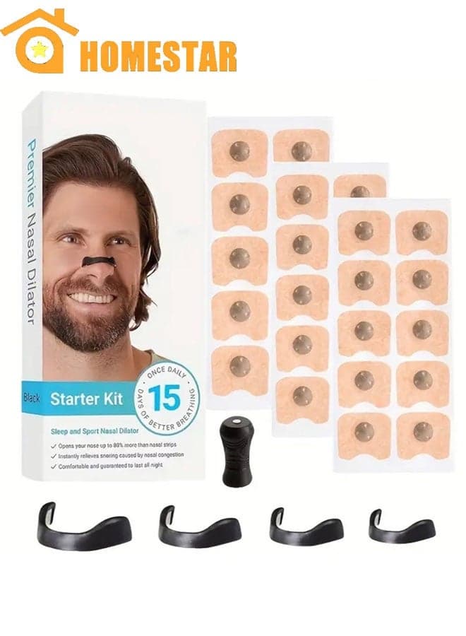Nasal Strips Starter Kit (15 pcs Black) – Extra Strength Snoring Relief, Breathe Easier & Sleep Better – Boosts Oxygen, Sweat-Resistant & Skin-Friendly