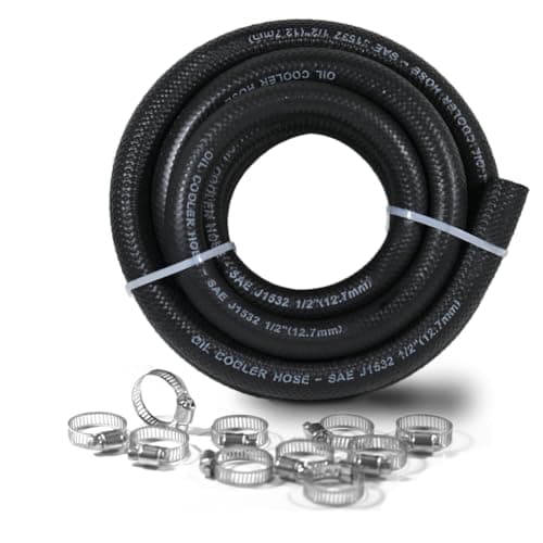 1/2 Transmission Oil Cooler Hose 10FT – J1532 Certified, 300PSI High Pressure, Includes 10 Clamps for Leak-Free Fit (-40°F to 302°F) – Perfect for Power Steering & Hydraulic Systems