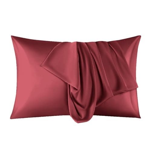 Mulberry Silk Pillowcase for Hair and Skin Queen Size,Silk Pillowcase 20X30 with Hidden Soft Breathable Smooth Cooling Pillow Covers for Sleeping,Gifts for Women Men(Red,20X30 Inches, 1 Pack)