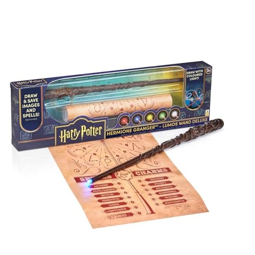 WOW! PODS Wizarding World: Deluxe Lumos Wand - Hermoine Granger - 14" Hand-Painted Replica, LED Tip, Spell Poster, Collectible Harry Potter Toy, App Photo Play
