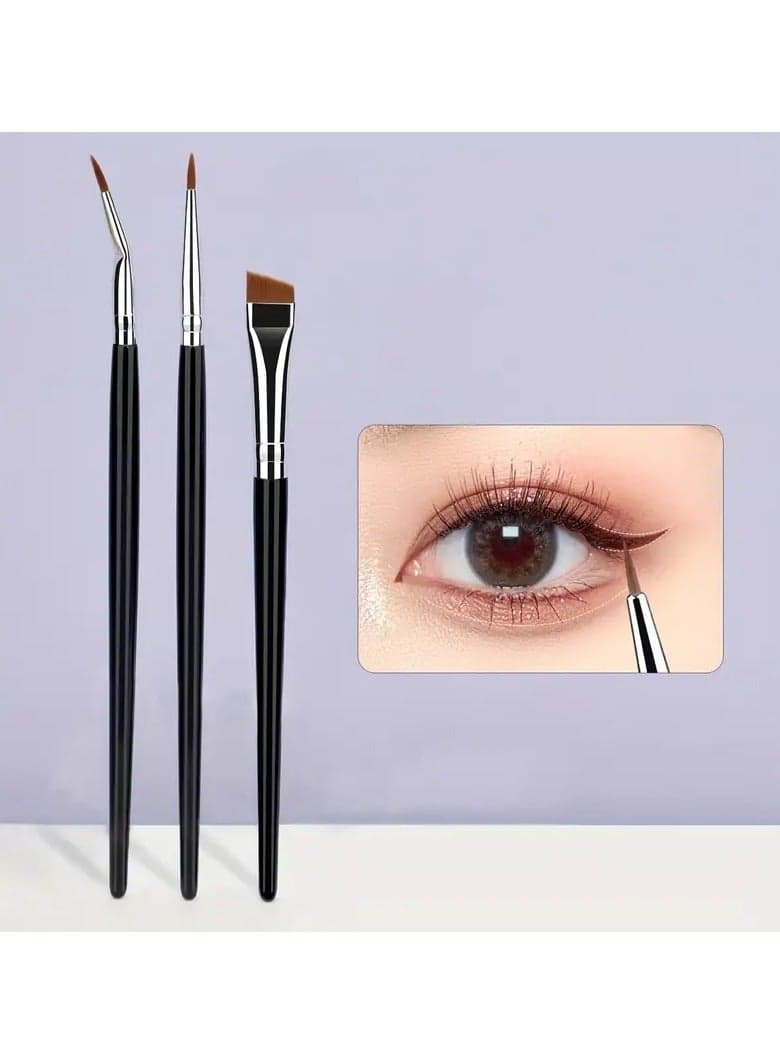 3pcs Eye Makeup Brush Ultra Fine Eyeliner Brush Set, Including Straight, Angled, Bent Tip, Suitable For Makeup