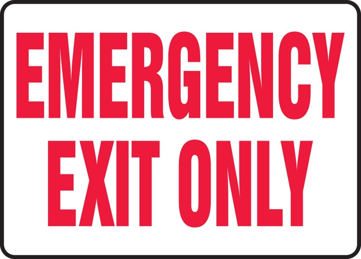 Accuform "Emergency EXIT ONLY" Aluminum Safety Sign, 7" x 10", Red on White, MEXT584VA