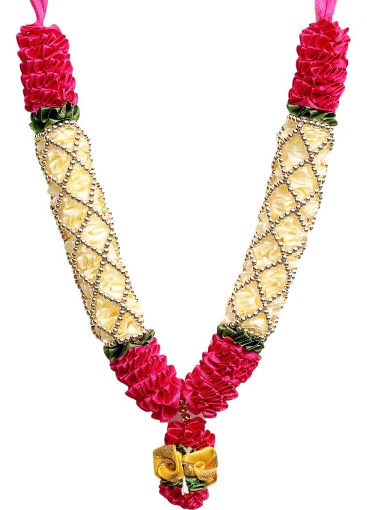 Geetanjali Crafts Handcrafted Fabric Satin Ribbon Garland | for Photos, Deity/God Idols, Home &Temple Decoration. 7236 (Pink-White)