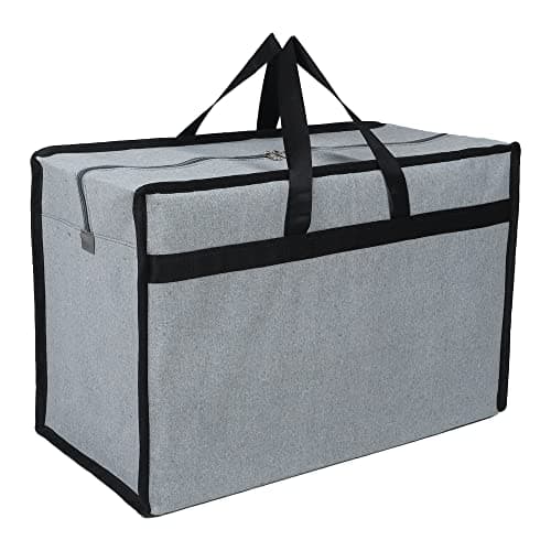 Double R Bags Canvas Extra Large Heavy Duty Storage Bag with Handle | Clothes, Blanket, Comforter & Wardrobe Organizer | Grey Canvas, 37x27x60cm | 1 Compartment | Foldable Multipurpose (Pack of 1)