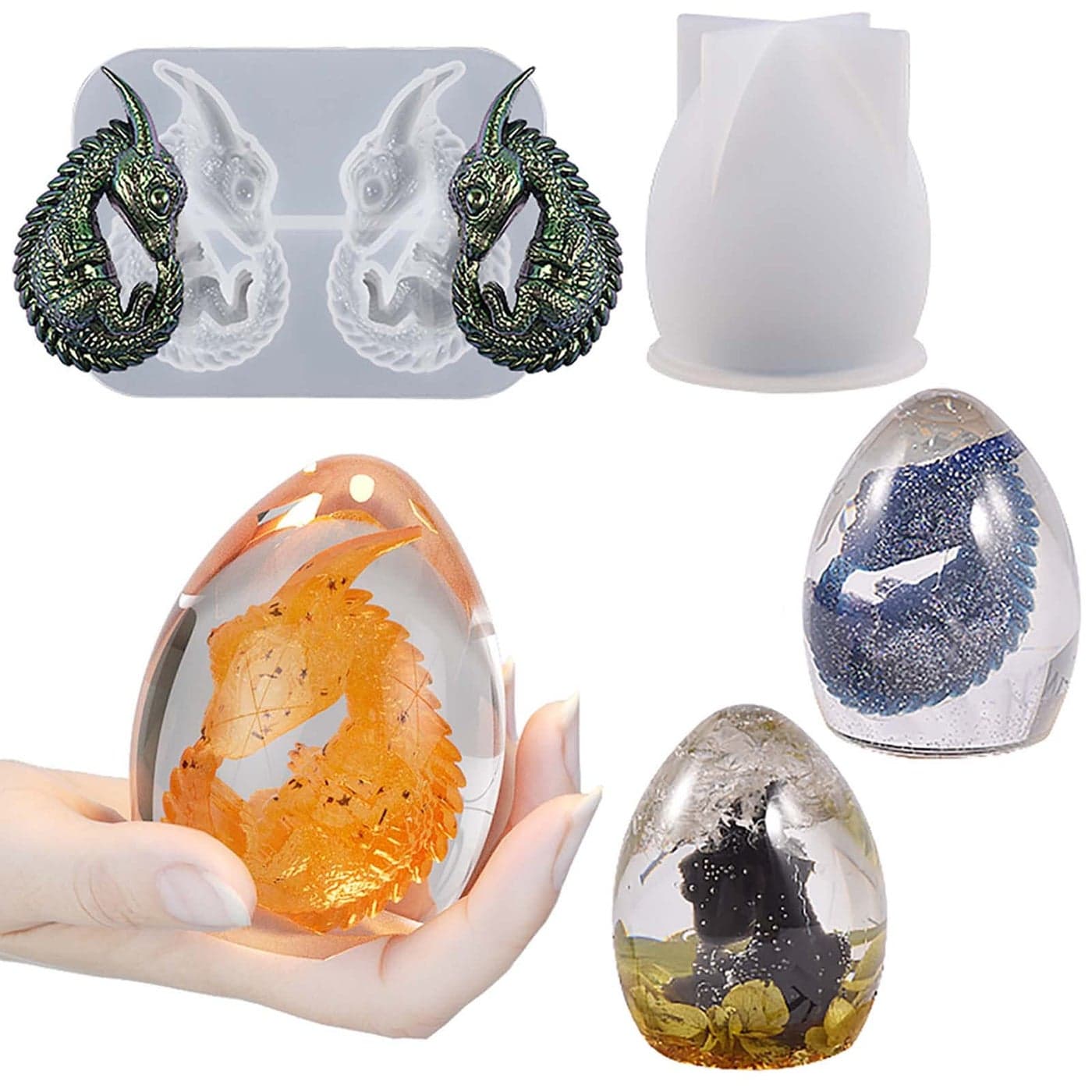 2 Pack Dragon Egg Mold Dinosaur Silicone Mold for Resin Candle Easter Egg Animal Cartoon Candles