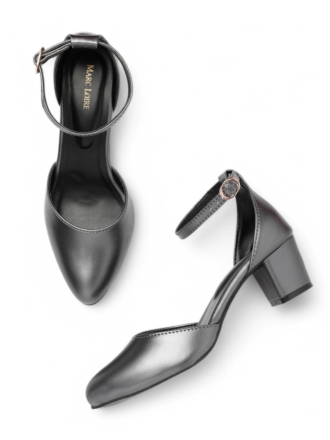 Marc Loire Women’s Pointed Toe Block Heel Fashion Sandals with Buckled Ankle Strap (Grey, UK Footwear Size System, Adult, Women, Numeric, Medium, 4)
