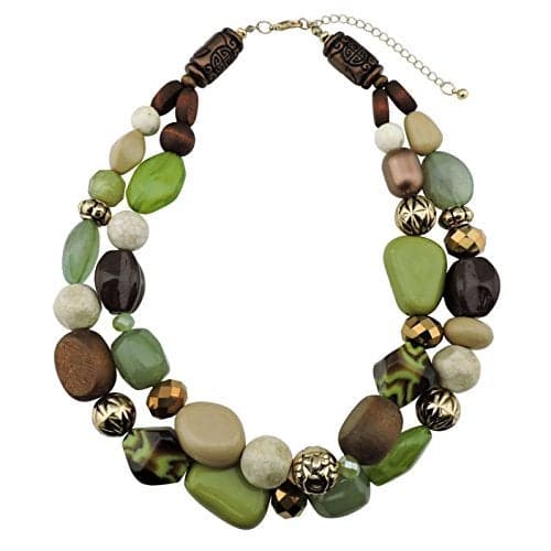 Bocar 2 Layer Statement Chunky Necklaces for Women Multicolured Irregular Resin Beaded Necklaces for Gifts (NK-10384-olive)