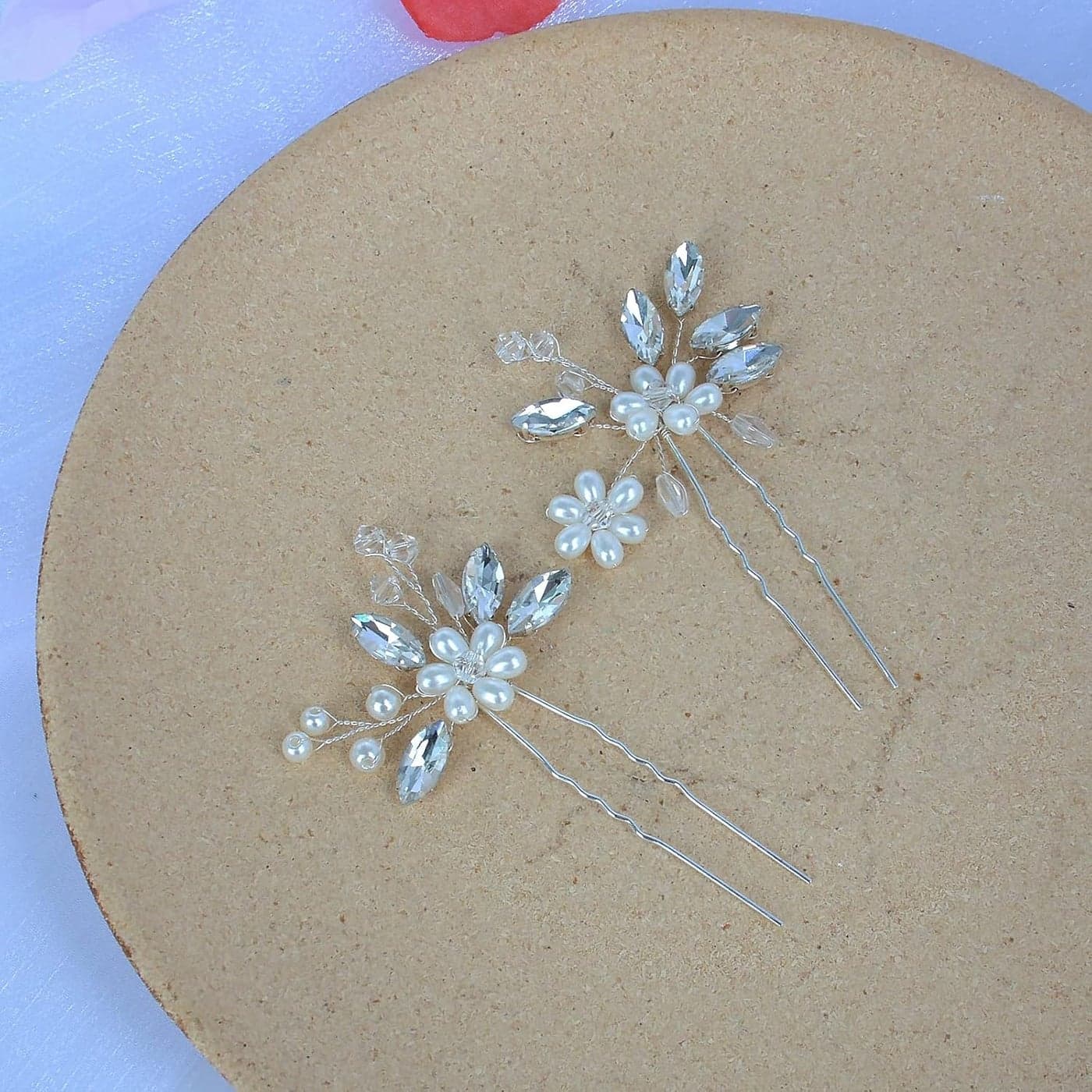 Bestshoot Bridal Hair Pieces Beusoulove Wedding Hair Pin Crystal Flower Hair Accessories with Rhinestone and Faux Pearl for Girls Women Silver 2 Count Pack of 1
