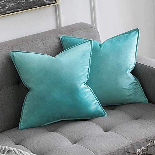 Khooti Decorative Velvet 200 TC Square Cushion Cover Throw Pillow Cover For Living Room Couch Diwan Single Seater Sofa,Colorful Modern Small 24X24 Inches/60X60 Cm (Color-Teal Green)(Set Of 2 Pcs) C2