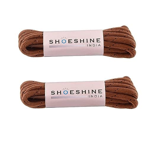 SHOESHINE Round Boot Lace Casual, Hiking Shoelace 4mm Thick Shoe Laces, 90cm - Teak-Black Line Shoe Laces (2 Pairs)