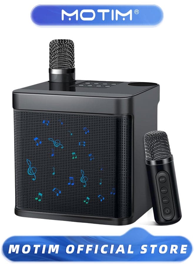 Karaoke Machine Portable Bluetooth Karaoke Speaker with 2 Wireless Microphone for Home & Party & Wedding & Birthday, Black