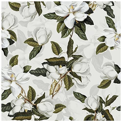 HAOKHOME Peel and Stick Gardenia Floral Wallpaper Removable Off White/Grey/Green Vinyl Self Adhesive Mural 17.7in x 9.8ft