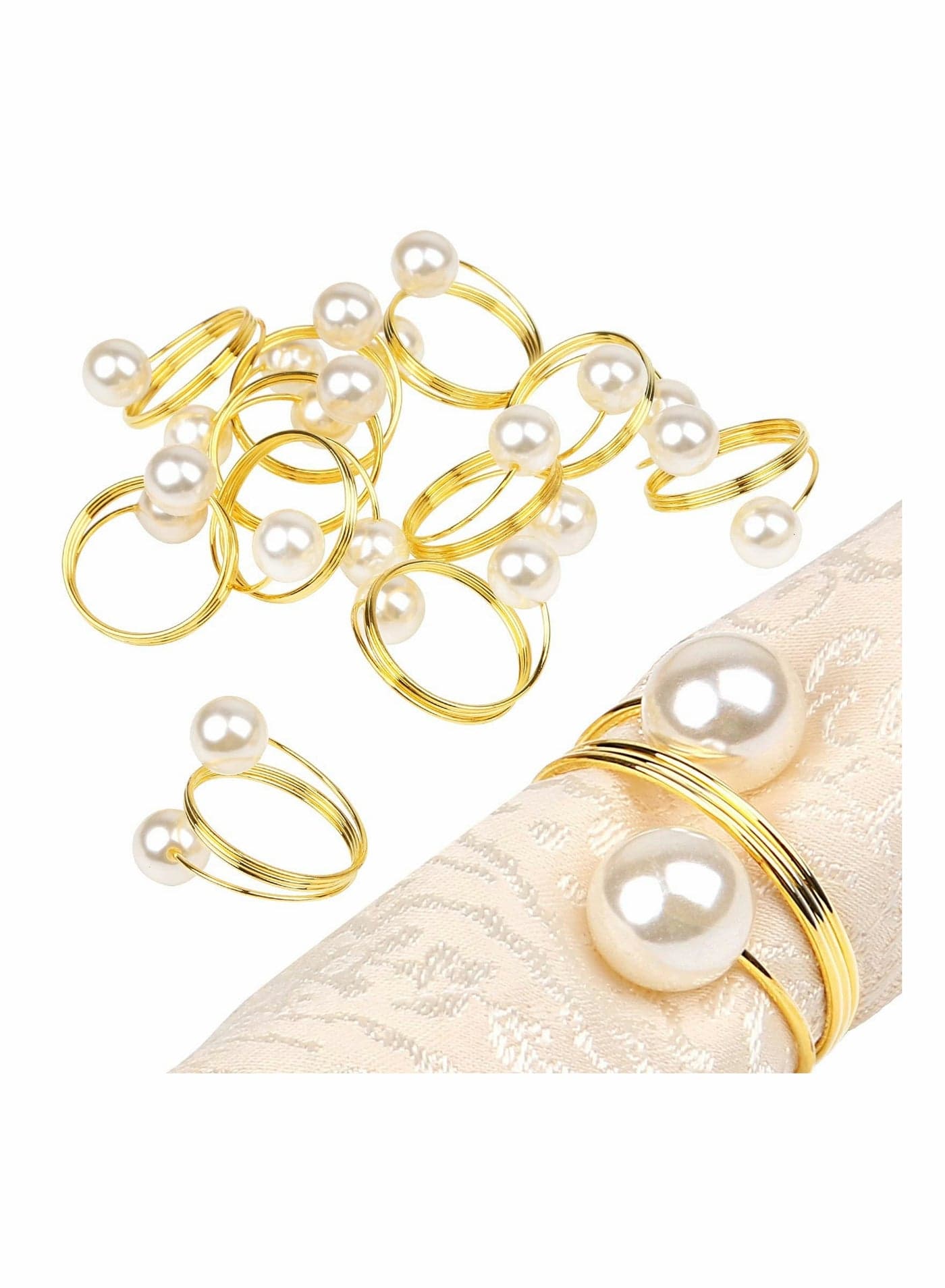 Set of 12 Gold Pearl Napkin Rings Upgrade Sturdy Metal Napkin Rings Holder Pearl Design Napkin Ring for Wedding Dinning Table Decoration Setting