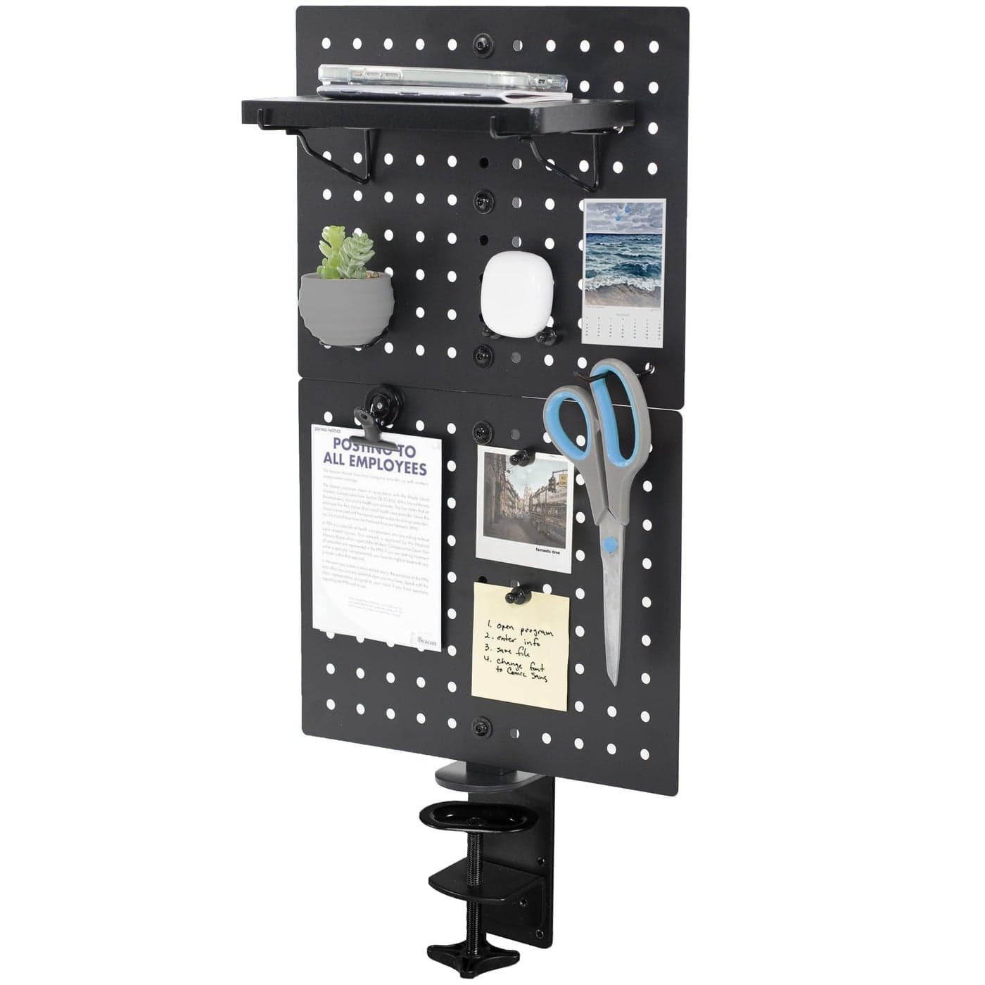 VIVO Steel Clampon Desk Pegboard 12 x 20 inch Privacy Panel Magnetic Peg Board Office Accessory Organizer Above or Under Desk Placement Black PPDK12B