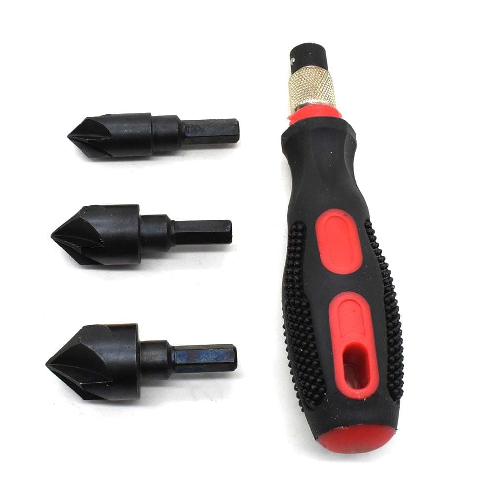 BIG HORN 19555 3in1 Countersink Set 3 Interchangeable Cutters Save Time Deburr Metal 1 Count
