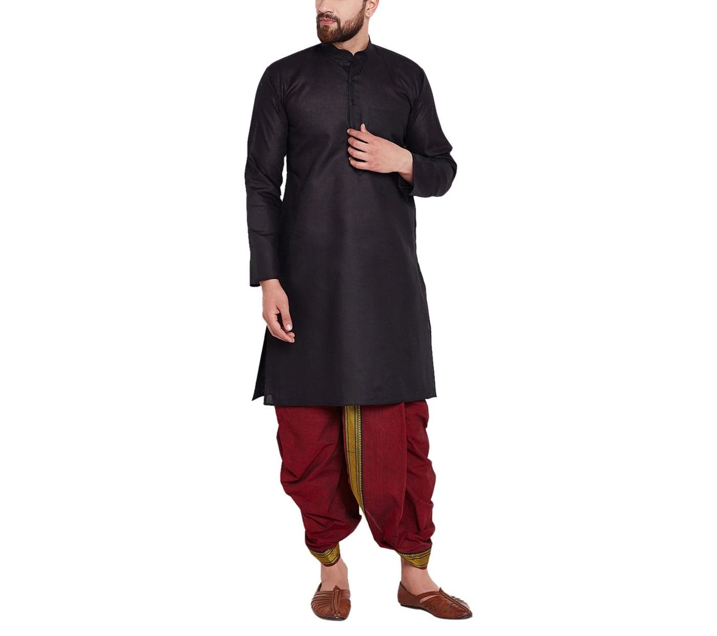 SOJANYA (Since 1958 Men's Black and Maroon Cotton Dhoti Kurta Set