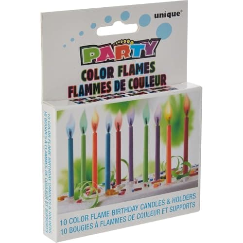 Multi Color Flame Birthday Candles & Holders - 5.5" (10 Pieces) - Ideal for Fun Birthday Parties
