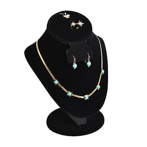 MOOCA Jewelry Display, Black Velvet Stand, Necklace Mannequin, Adjustable Hook, Wood Base, Fits Choker Necklaces, Jewelry Storage