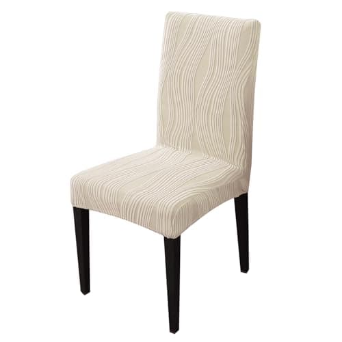 HOKIPO 200 GSM Premium Knitting Jacquard Elastic Dining Table Chair Cover Set of 1, 'Nestiva Series' Skimmed Cream (AR-6072-CRM)