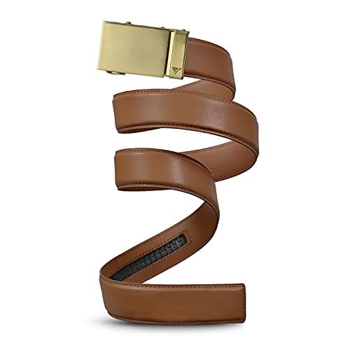 Mission Belt Men's Ratchet Belt - Gold 40 - Gold Buckle/Light Brown Leather, Large (36-38)